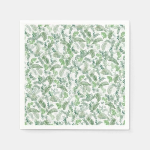 Modern Tropical Greenery White Green Foliage Napkins