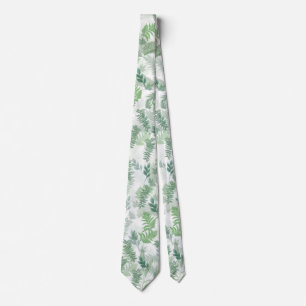 Modern Tropical Greenery White Green Foliage Neck Tie