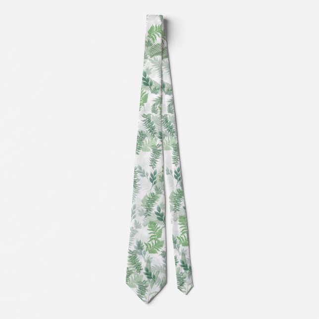 Modern Tropical Greenery White Green Foliage Neck Tie (Front)