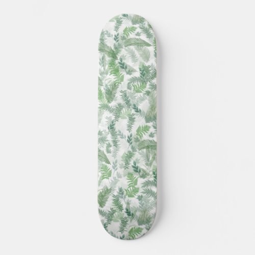 Modern Tropical Greenery White Green Foliage Skateboard