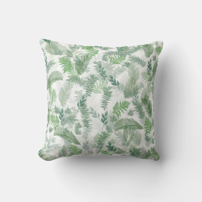 Modern Tropical Greenery White Green Foliage Throw Pillow (Front)