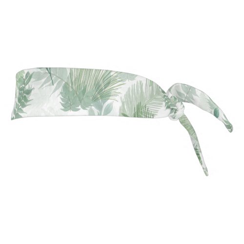 Modern Tropical Greenery White Green Foliage Tie Headband