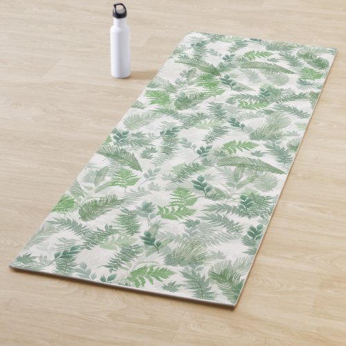 Modern Tropical Greenery White Green Foliage Yoga Mat