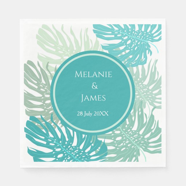Modern Tropical Grenery Palm Leaves wedding  Paper Napkins (Front)