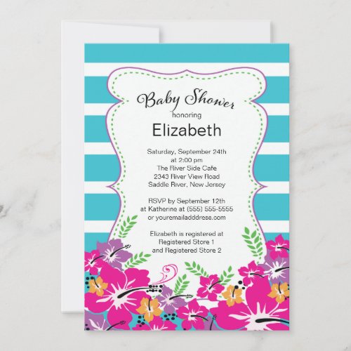 Modern Tropical Hibiscus Flowers Baby Shower Card