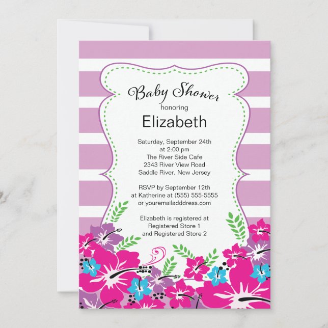 Modern Tropical Hibiscus Flowers Baby Shower Invitation (Front)