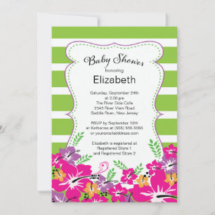 Modern Tropical Hibiscus Flowers Baby Shower Invitation
