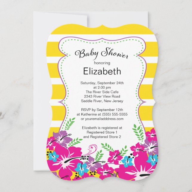 Modern Tropical Hibiscus Flowers Baby Shower Invitation (Front)