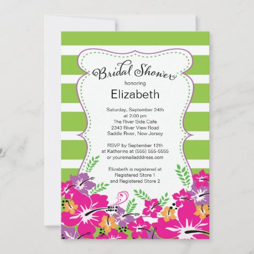 Modern Tropical Hibiscus Flowers Bridal Shower Custom Invites