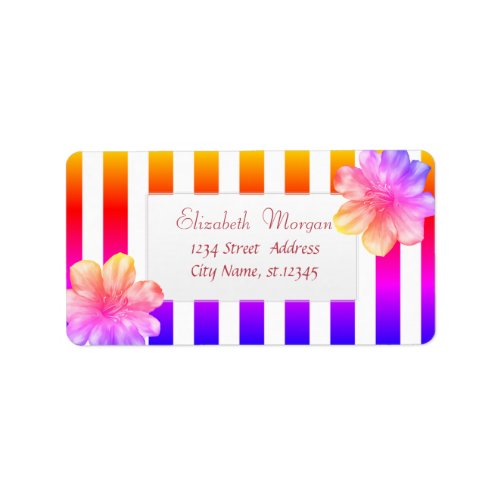 Modern Tropical Hibiscus Ombre Stripe Label