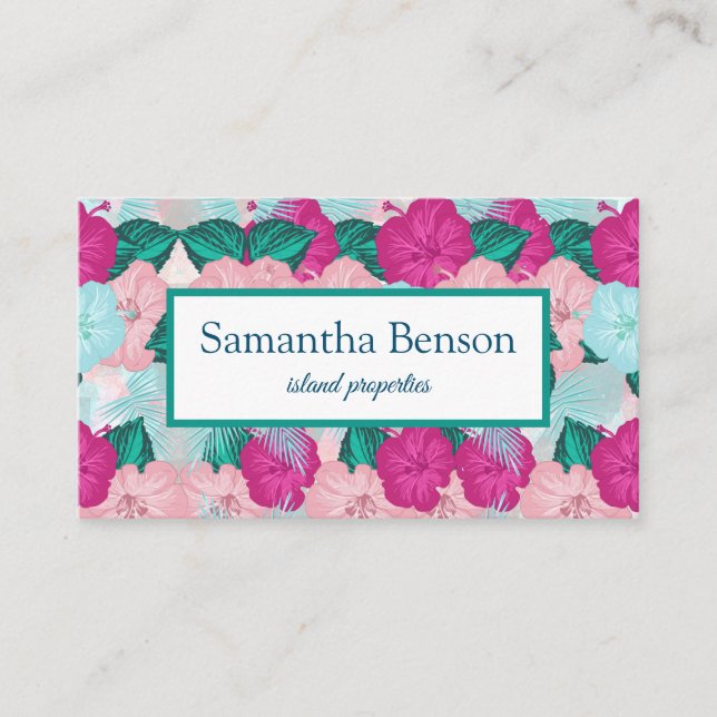 Modern Tropical Island Green & White Square Business Card (Front)