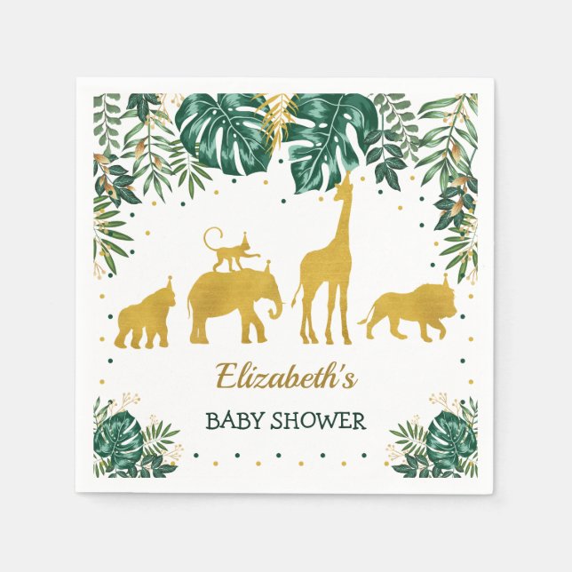 Modern Tropical Jungle Animals Baby Shower Napkins (Front)