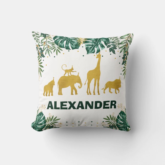 Modern Tropical Jungle Animals Boy Nursery Decor Throw Pillow (Front)