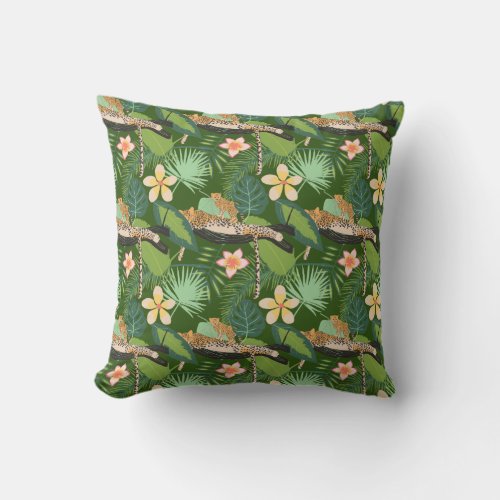 Modern Tropical Jungle Boho Botanical Cheetah Cub  Throw Pillow