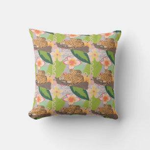 Modern Tropical Jungle Boho Botanical Tiger Cub Throw Pillow