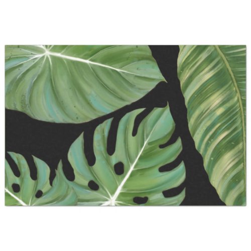 Modern Tropical Jungle Leaf Black Green Decoupage Tissue Paper