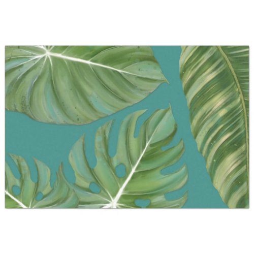 Modern Tropical Jungle Leaf Teal Blue Decoupage Tissue Paper