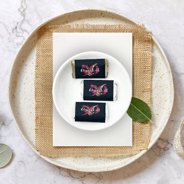 Modern Tropical Jungle Pink 50th Birthday Party Hershey's Miniatures (Creator Uploaded)