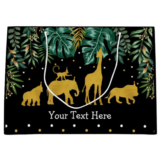 Modern Tropical Jungle Safari Animals Wild One Large Gift Bag (Front)