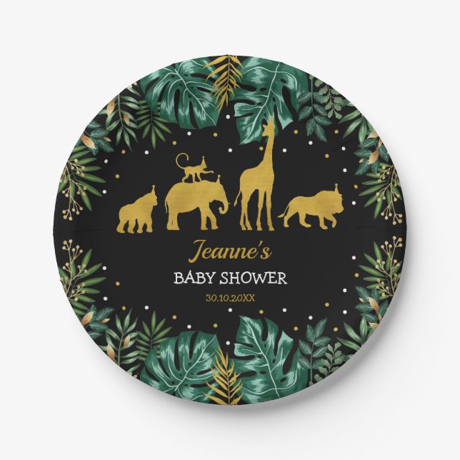 Modern Tropical Jungle Safari Baby Shower Paper Plates (Front)