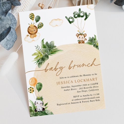 Modern Tropical Jungle Safari Neutral Baby Brunch Invitation