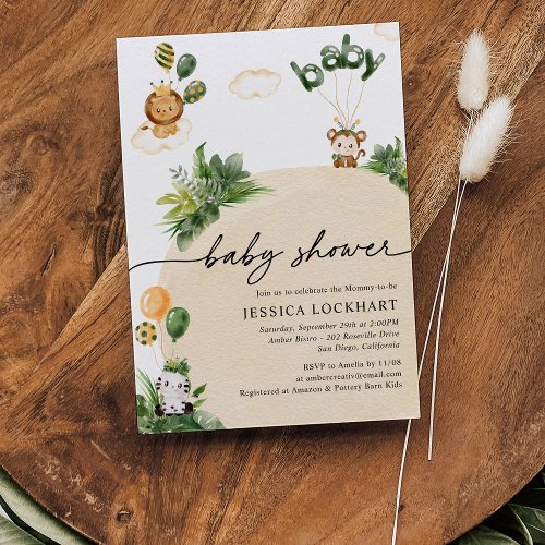 Modern Tropical Jungle Safari Neutral Baby Shower  Invitation