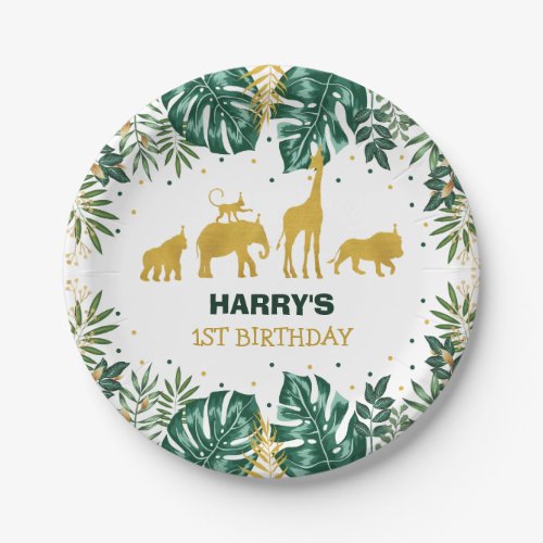 Modern Tropical Jungle Safari Wild One Birthday Paper Plates