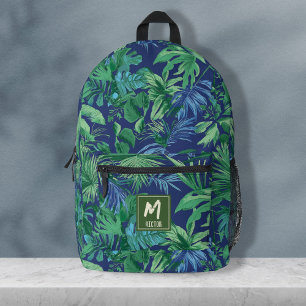 Modern Tropical Leaf Blue Green Custom Design  Printed Backpack