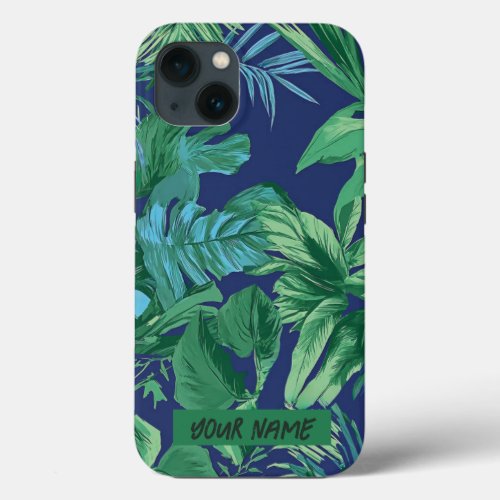 Modern Tropical Leaf Blue Green Design  iPhone 13 Case