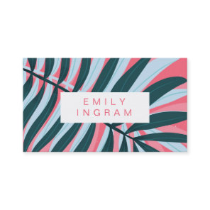 Modern tropical leaf bright pink teal design business card