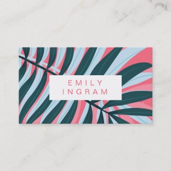 Modern Tropical Leaf Bright Pink Teal Design Business Card by Lets_Do_Business at Zazzle