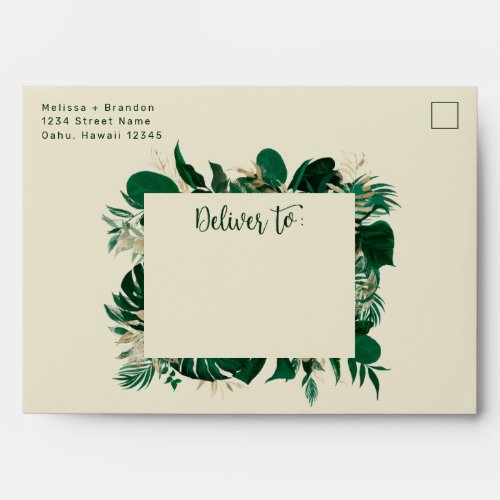 Modern Tropical Leaf Frame Upscale 5x7 Wedding Envelope