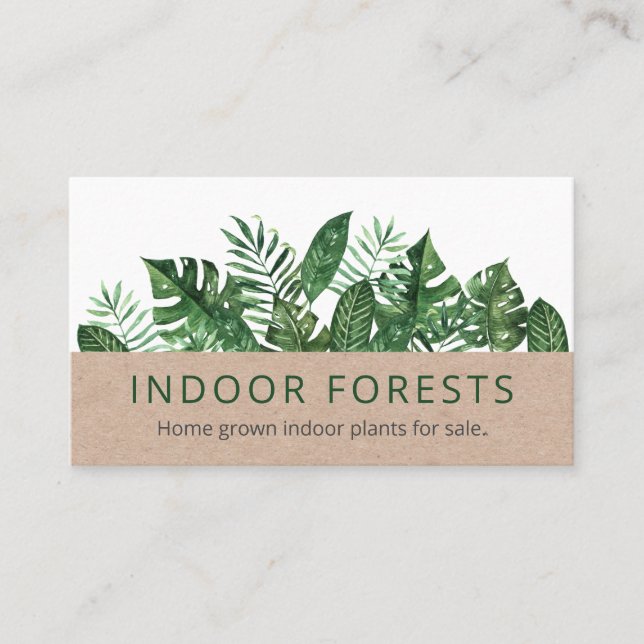 Modern Tropical Leaf Homegrown Indoor Plants Business Card (Front)