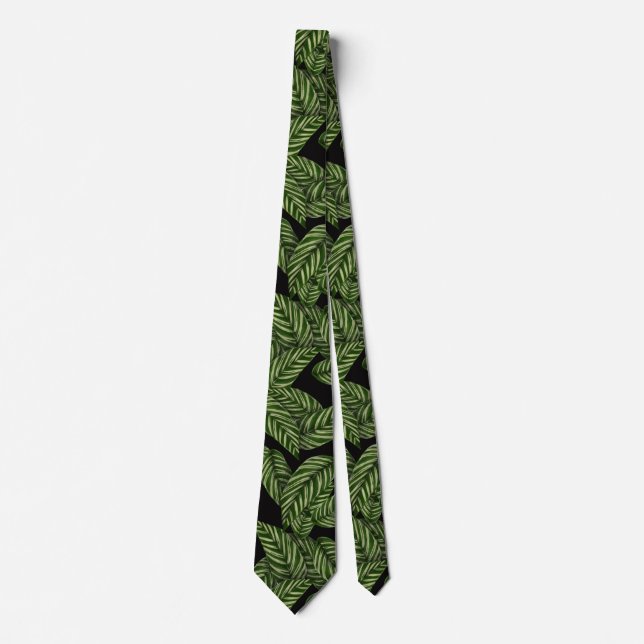 Modern Tropical Leaf Leaves Pattern Neck Tie (Front)