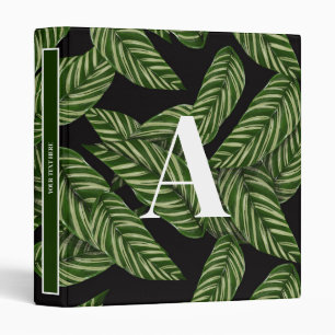 Modern Tropical Leaf Palm Plant Print Monogram 3 Ring Binder