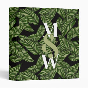 Modern Tropical Leaf Palm Plant Print Monogram 3 Ring Binder