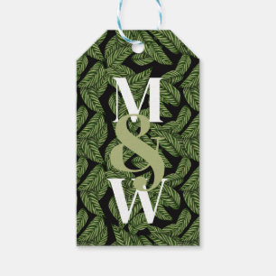 Modern Tropical Leaf Palm Plant Print Monogram  Gift Tags