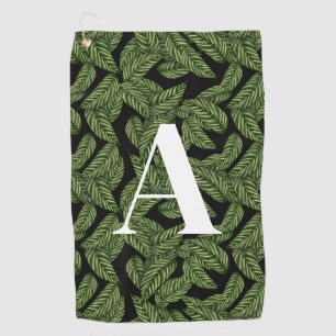 Modern Tropical Leaf Palm Plant Print Monogram  Golf Towel