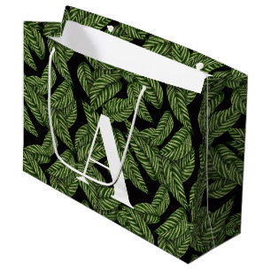 Modern Tropical Leaf Palm Plant Print Monogram  Large Gift Bag