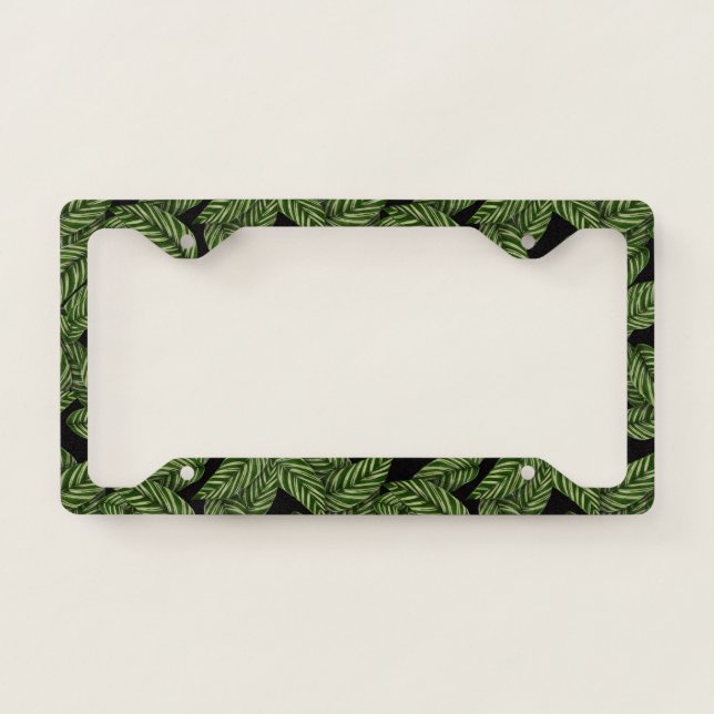 Modern Tropical Leaf Palm Plant Print Monogram  License Plate Frame (Front)
