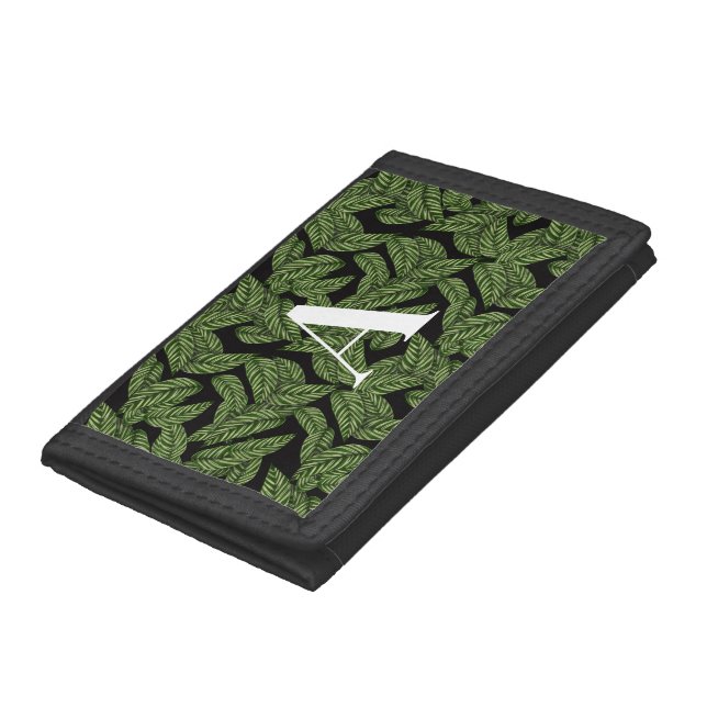 Modern Tropical Leaf Palm Plant Print Monogram  Trifold Wallet (Bottom)