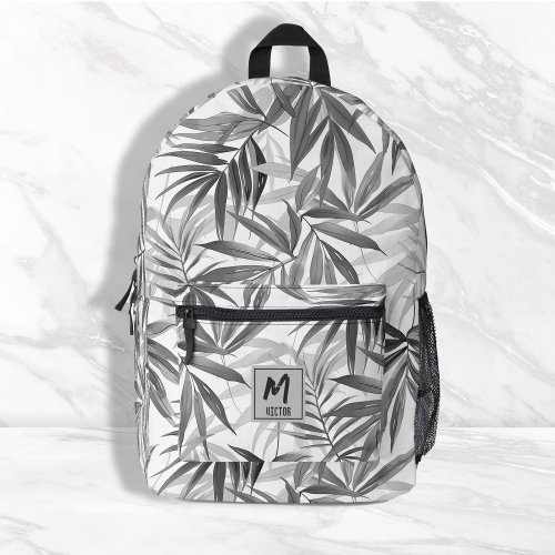 Modern Tropical Leaf Pattern Monogram Design Printed Backpack