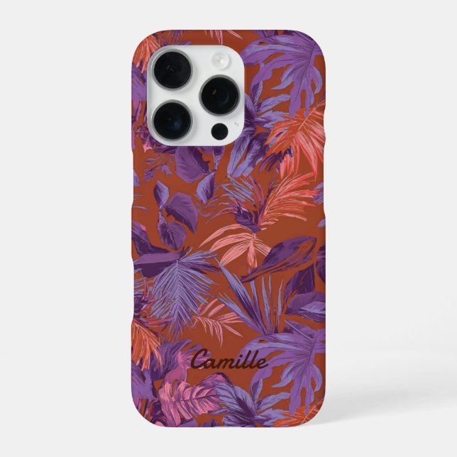 Modern Tropical Leaf Red Purple  Iphone Case (Back)