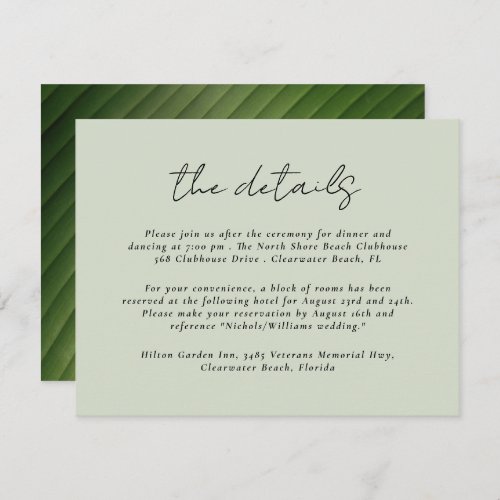 Modern Tropical Leaf Wedding Details  Enclosure Card