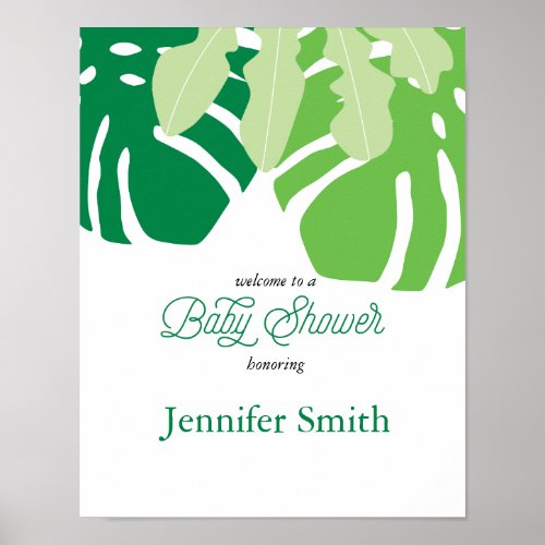 Modern Tropical Leaves Baby Shower Welcome Poster