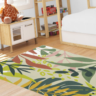 Modern Tropical leaves Contemporary Living area  Rug