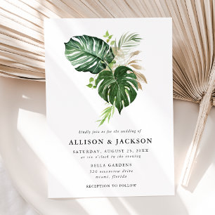 Modern Tropical Leaves Gold Wedding Invitation