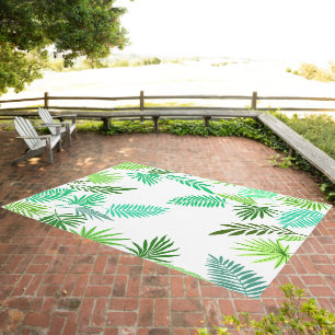 modern tropical leaves green hawaii summer outdoor rug