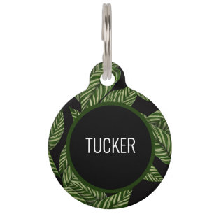 Modern Tropical Leaves Monogram Name Pet ID Tag