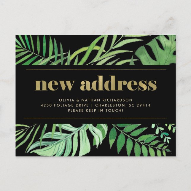 Modern Tropical Leaves | Moving Announcement Postcard (Front)